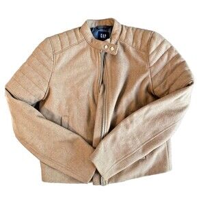 Gap Moto Biker Jacket Recycled Wool Quilted Women's S Camel Tan